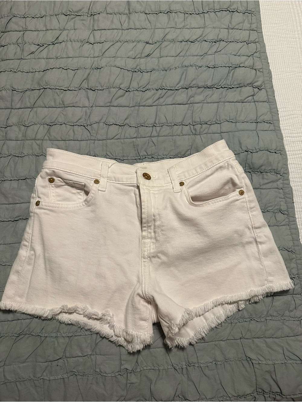 Women's White Frayed Hem Denim Shorts